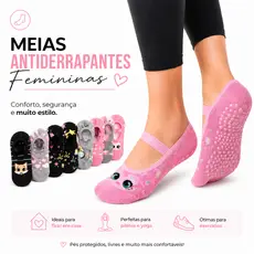 Kit Meias Sapatilha Antiderrapante Feminina Pilates Yoga Lisa Estampada com antiderrapante silicone