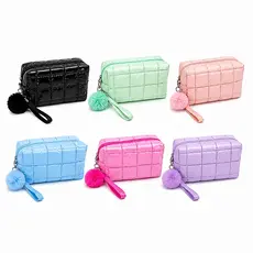 Necessaire estojo Feminina Acolchoada com Pompom Organizador de Maquiagem, Cosméticos e Viagem