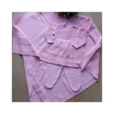Kit Saída de Maternidade Vestido Pipoca Bordado em Pérolas com calça e Manta, Menina Bebê Recém Nascido RN