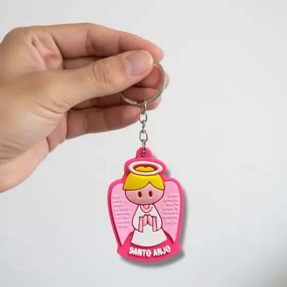 12 Chaveiros Emborrachado Santo Anjo Rosa