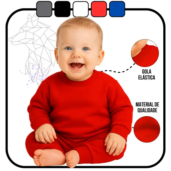 Conjunto Bebe Infantil Moletom Flanelado Unissex Liso