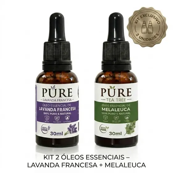 Óleo essencial Lavanda e Melaleuca 100% PURO Kit 2 Unidades Gotejador