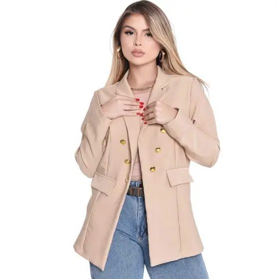 Blazer Feminino Alfaiataria Casaco Social Com Botões Dourados Casaquinho lindo 2026
