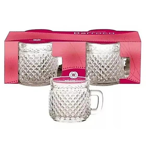Jogo 4 Xicaras Barroco Café Chá Vidro Pequena 65ml Casa Cozinha Decoração Cantinho do Café Cristaleira Prática dia a dia Barato Presente Chá de Cozinha