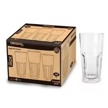 Copo De Vidro Jade 340ml Resistente 6 Peças