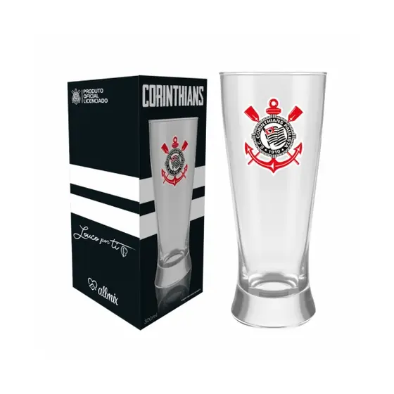 Copo Chopp Allmix Cylinder Times 300ml Vidro - Coleção Corinthians, Palmeiras, São Paulo e Santos