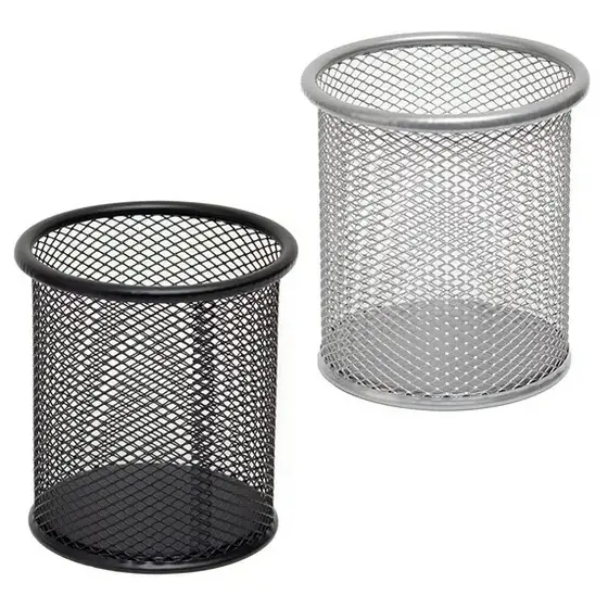 ORGANIZADOR DE MESA PORTA CANETA ARAMADO REDONDO PRETO/PRATA ESCRITÓRIO
