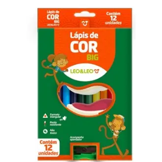 LAPIS COR 12 CORES JUMBO BIG C/APONTADOR LEO&LEO