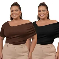 Kit 2 Blusa Plus Size Blusa Transpassada Feminina Manga Curta Elegante Social Evangelica blogueira Chique