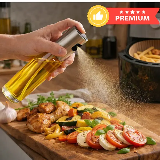 Spray Azeite Óleo Borrifador Vinagre 100ml Vidro Inox Saladas Cozinha Air Fryer Gourmet + Brinde