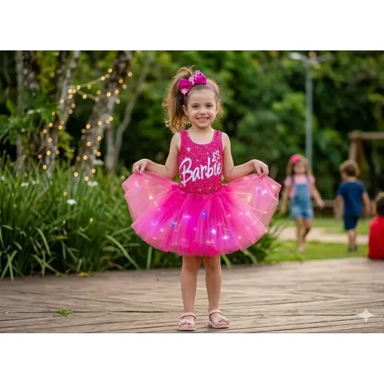 fantasia infantil Barbie kit pçs body saia tule  com brilho Carnaval.