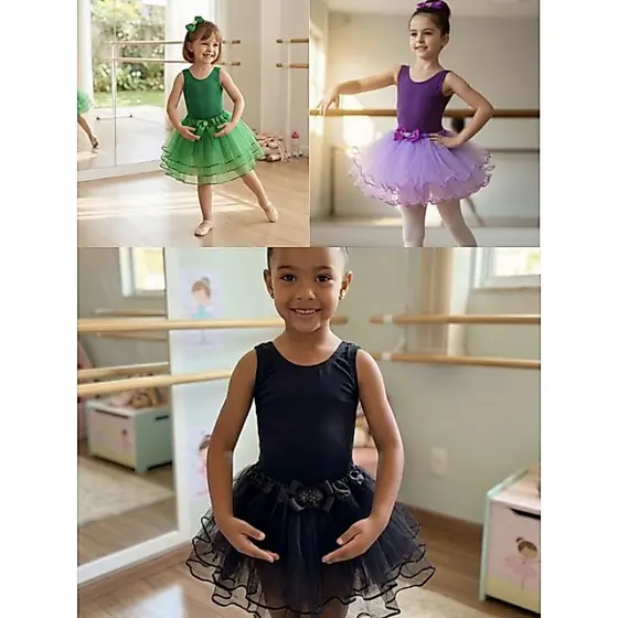 Fantasia infantil menina bailarina balé evento escolar carnaval  Brasil copa futebol saia tule com babadinho Body tiara.