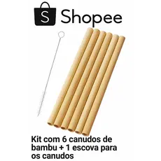 Kit 6 12 24 Canudos de Bambu Reutilizáveis com Escova de Limpeza Ecológico e Sustentável