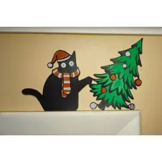 Enfeite de Natal Gato e árvore de natal para decorar seu Arco de porta Placa decorativa para o Natal