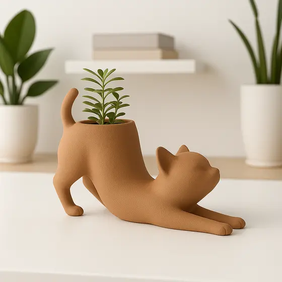 Vaso Suculenta Gato Cachepot Gato Espreguiçando Decorativo coisas legais para casa