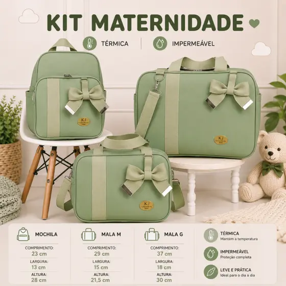 Kit Maternidade 3 peça Luxo com Mochila e l Térmico e Impermeável
