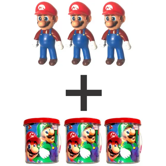 KIT com 3 Caneca Personalizada 350ML + Boneco Mario