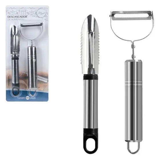 Kit Duplo de Descascadores INOX para Legumes e Frutas com Lâminas de Precisão