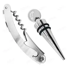 Kit Saca Rolhas E Tampa Gourmet Vinho Abridor Em Aço Inox