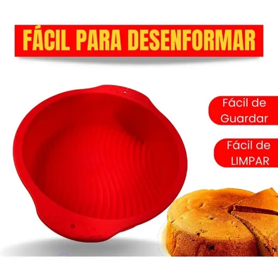 Forma de Silicone Para Bolo 22cm Assadeira Redonda de Silicone Para Doces Saldados AirFryer com Alça Antiaderente