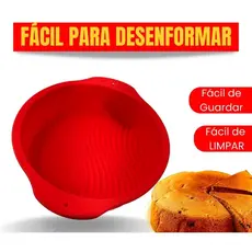 Forma de Silicone Para Bolo 22cm Assadeira Redonda de Silicone Para Doces Saldados AirFryer com Alça Antiaderente