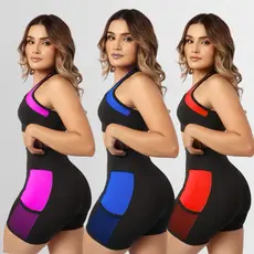 Conjunto Short Com Bolso Top nadador Moda Fitness Feminino C贸s Alto Alta compreens茫o Academia Caminhada