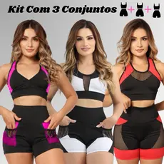 kit 3 Conjunto Fitness Feminino Modelos Diferentes Academia Caminhada Esporte Ar Livres Pilates