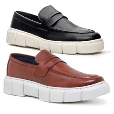 Kit 2 Mocassim Splip On Masculino Solado Alto Plataforma Flat Form Calce Fácil Tipo Iate