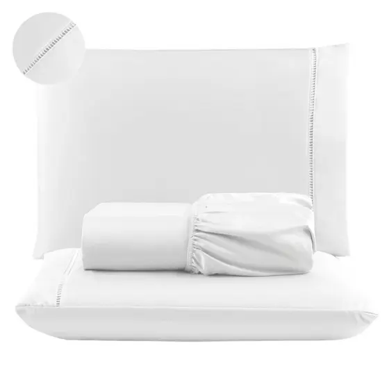Jogo de Lençol Casal Queen 400 Fios Com Elástico 3 Peças Cama Box Queen - Toque Extra Macio - Anti Bolinha