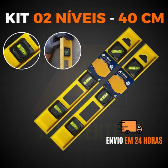 Kit Nível Régua 3 Bolhas 40cm Profissional ABS de Prumo Nivelador