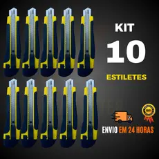 Kit 10 Estilete Profissional Lâmina 18mm Alta Qualidade Precisão Emborrachado Escolar Escritório