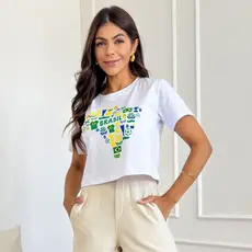 Cropped Brasil Feminino Camiseta Blusinha 100% Algodão Tecido Premium Moda Verão