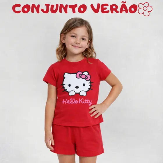 Kit com 02 Peças Conjunto Infantil Estampado Verão Minnie Hello Kit 100% Algodão Premium Confortável Volta as Aulas