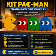 Kit Pac-Man Decoração Geek 4 peças Decoração Gamer Criativa