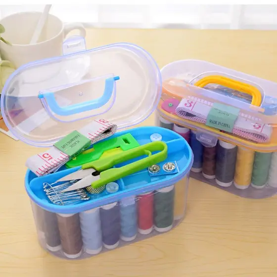 Kit Costura Mini Maleta 22 Pçs 13 x 8 x 6,5 cm Costurar Fita Métrica Dedal Tesoura Botão Agulha Organizador