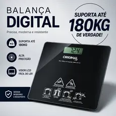 Balança Digital 26cm Visor LCD Suporta Ate 180KG Vidro Desligamento Automatico Academia