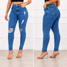 Calça Jeans Feminina Empina Bumbum Com Lycra Elastano Cintura Alta