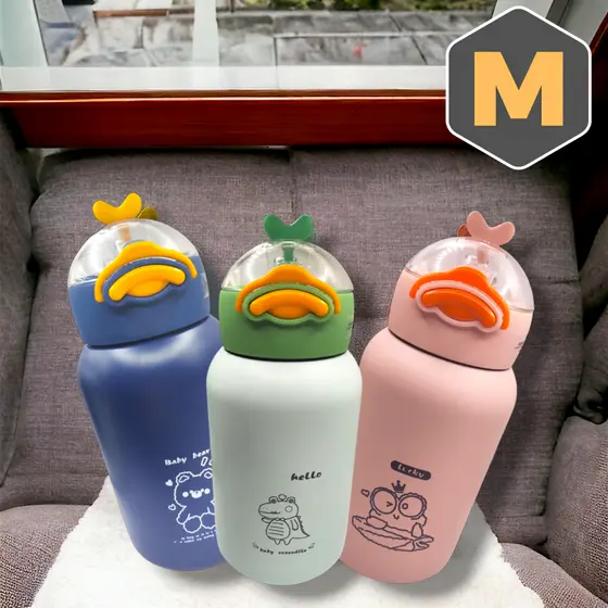 Garrafa Térmica Infantil 480ml com Canudo e Trava Antivazamento Inox