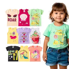 Kit Camiseta Infantil Menina 4 Peças Verão Veste do 1 ao 14