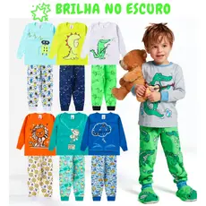Kit de 2, 6 ou 10 Peças Pijama Brilha no Escuro Menino Infantil Inverno Roupa Infantil Masculina