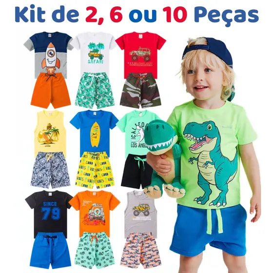 Kit de 2, 6 ou  10 Peças Sortido Roupas Infantil Bebê Menino Kit Conjuntos Verão Masculino
