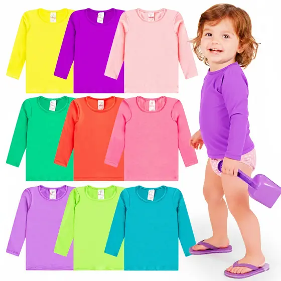 Kit 2, 4 ou 5 Peças Blusa Térmica Menina Proteção Solar Verão