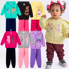 Kit 4 Peças Conjunto Moletom Com Capuz e Zíper Menina Infantil Feminino Inverno