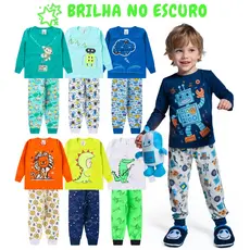 4 Peças Pijama Menino Brilha no Escuro Infantil Inverno Roupa Infantil Masculina
