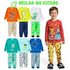 Kit 8 Peças Pijama Infantil Brilha no Escuro Menino Inverno Roupa Infantil Masculina