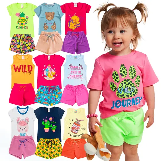 Kit 6 Peças Roupas Infantil Menina Verão Conjunto Criança Feminino Pronta Entrega