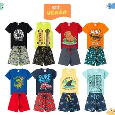 Kit 6 Peças Roupa Infantil Menino Verão Conjunto Masculino Criança 3 Camisetas + 3 Bermudas