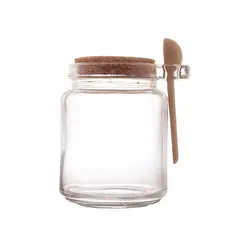 Pote de Vidro com Colher em Bambu e Tampa Rolha 240ml Lyor - Saleiro e Porta Condimento