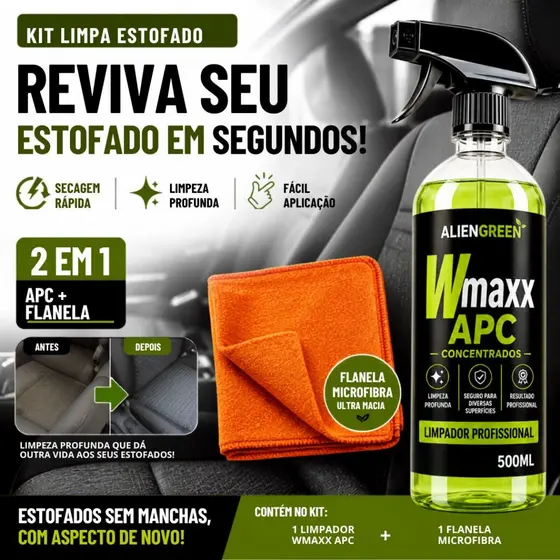 Kit Automotivo Limpador APC+Flanela Multiuso Wmaxx Concentrado Tira Manchas Limpa Estofado Uso Geral