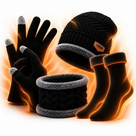 Kit de Frio Touca Gorro Cachecol Forrado Luva e Meia Térmica Inverno